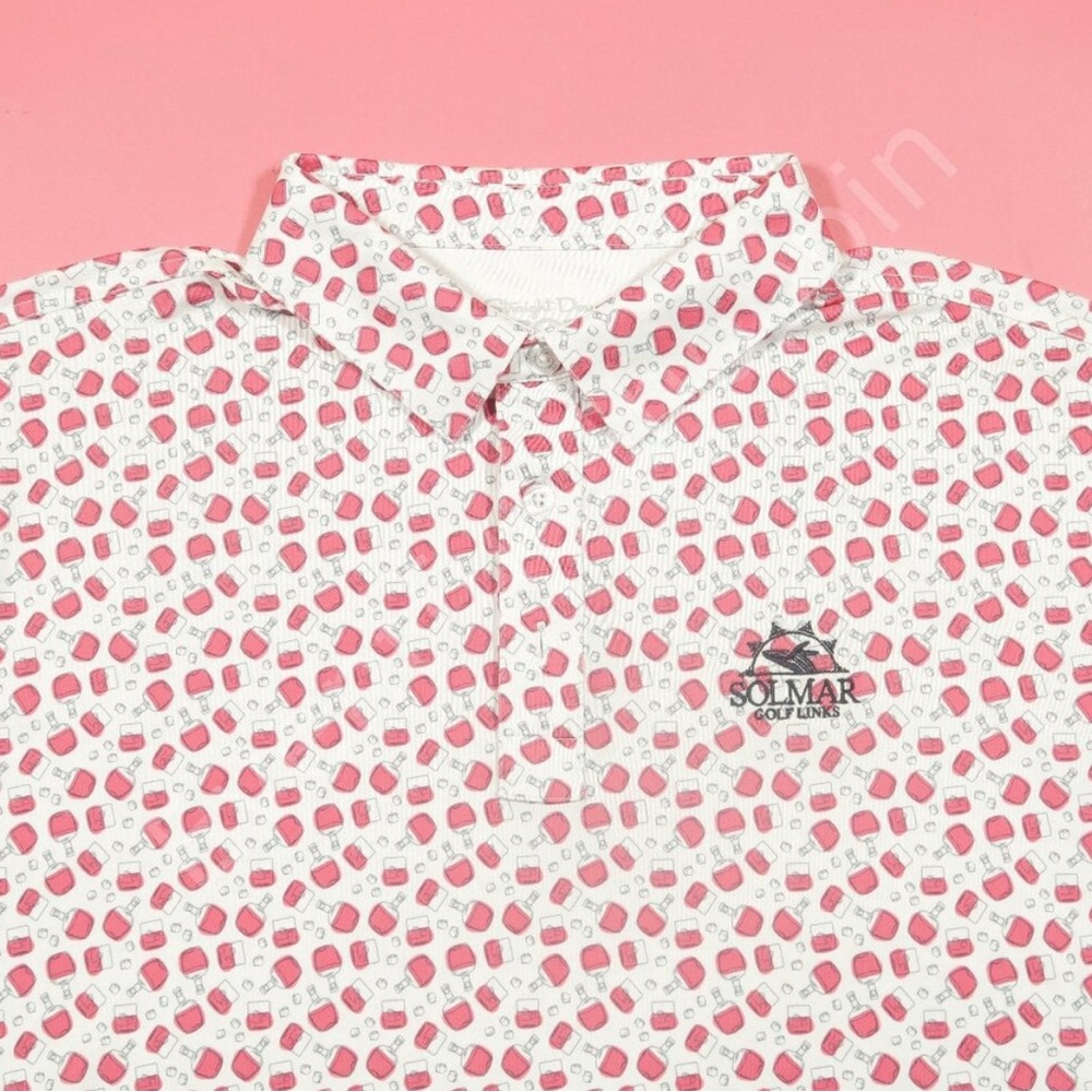 Straight Down Polo Shirt Mens XL White Red Solmar Golf Bourbon Drinks